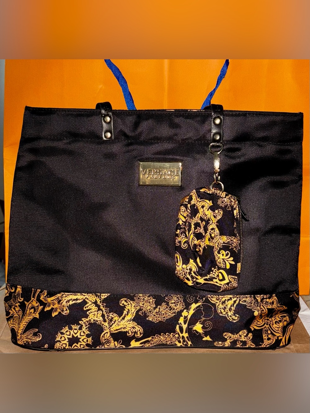 Versace Black Bag with Gold Logo Plaque